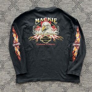 Vintage Harley-Davidson T-Shirt Men's XL Black Flame Long Sleeve Eagle Y2K 2003